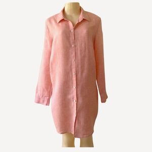 J. Jill Love Linen Tunic Shirt L Peach Coral 100% Linen Button Front Long Top